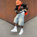 Men’s Custom Logo Washed Denim Jorts – Baggy Fit Jean Shorts with Pockets & Embroidery, Streetwear Style