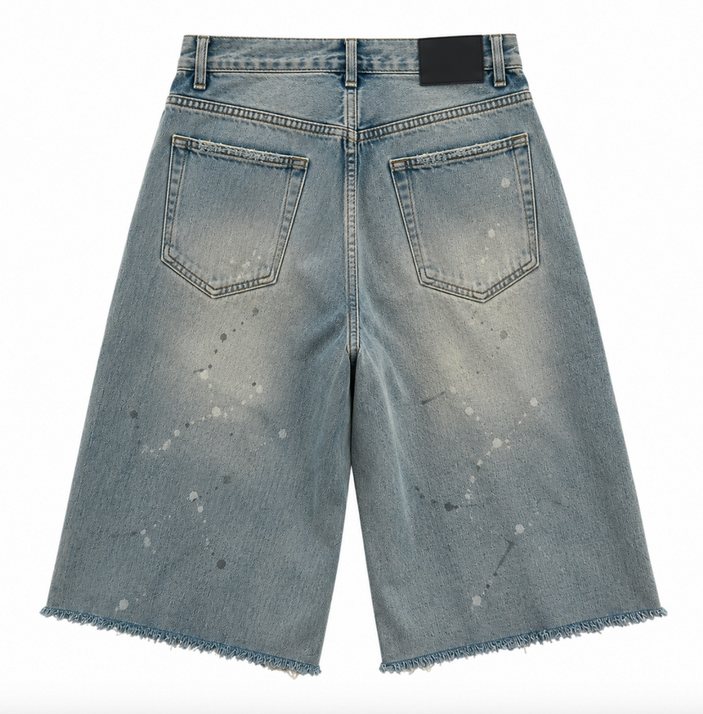 Men’s Vintage Distressed Denim Jorts – Dirty Washed Straight-Leg Jean Shorts, Breathable Summer Streetwear