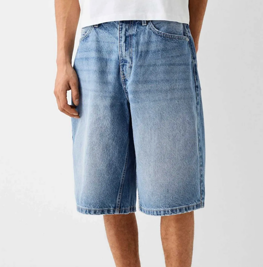 Men’s Custom Washed Denim Jorts – Baggy Fit Jean Shorts, High-Quality Summer Streetwear