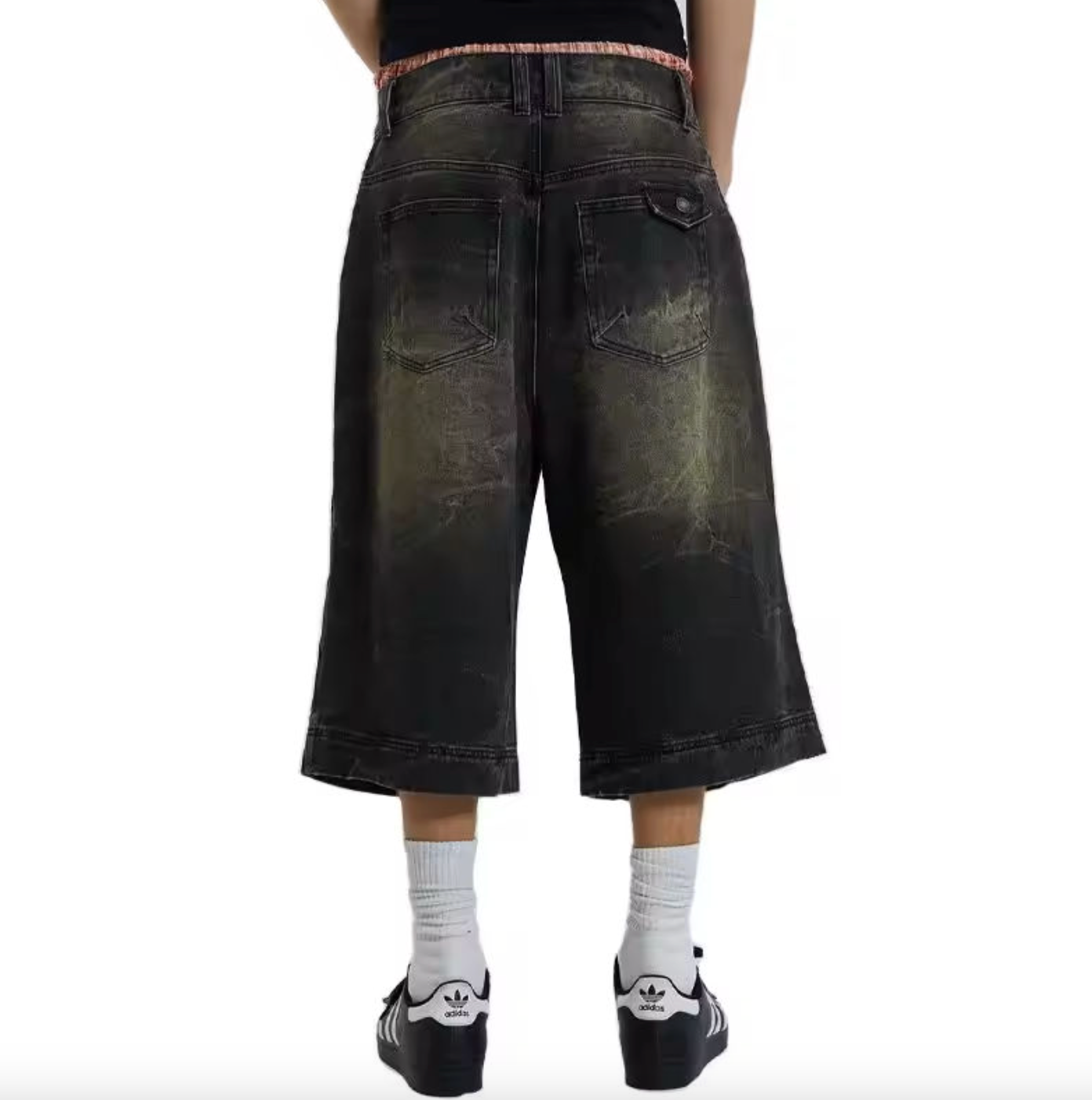 Men’s Black Faded Baggy Denim Jorts – 100% Cotton Loose-Fit Oversized Skate Jean Shorts