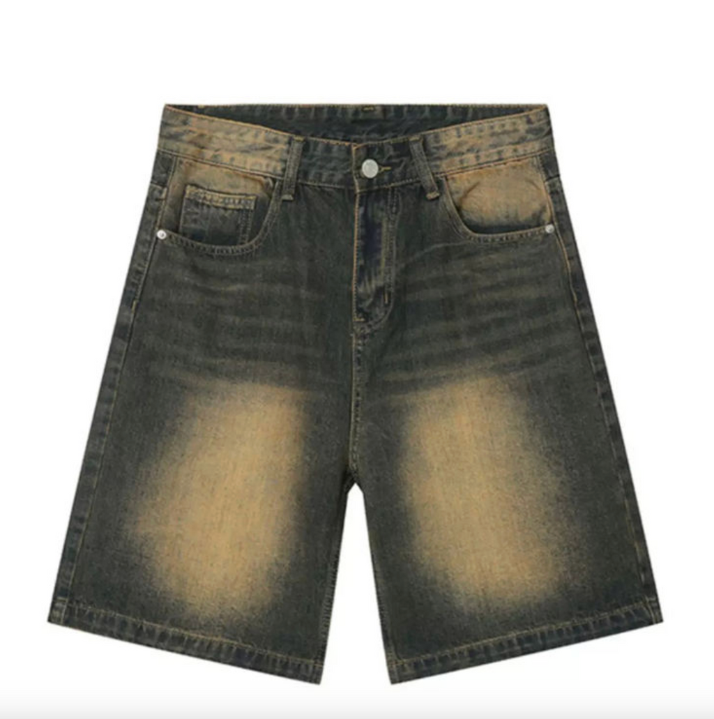 Men’s Vintage Washed Denim Jorts – 100% Cotton Heavyweight Jean Shorts with Double Stitching
