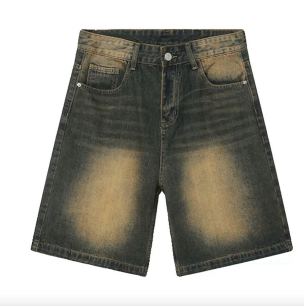 Men’s Vintage Washed Denim Jorts – 100% Cotton Heavyweight Jean Shorts with Double Stitching