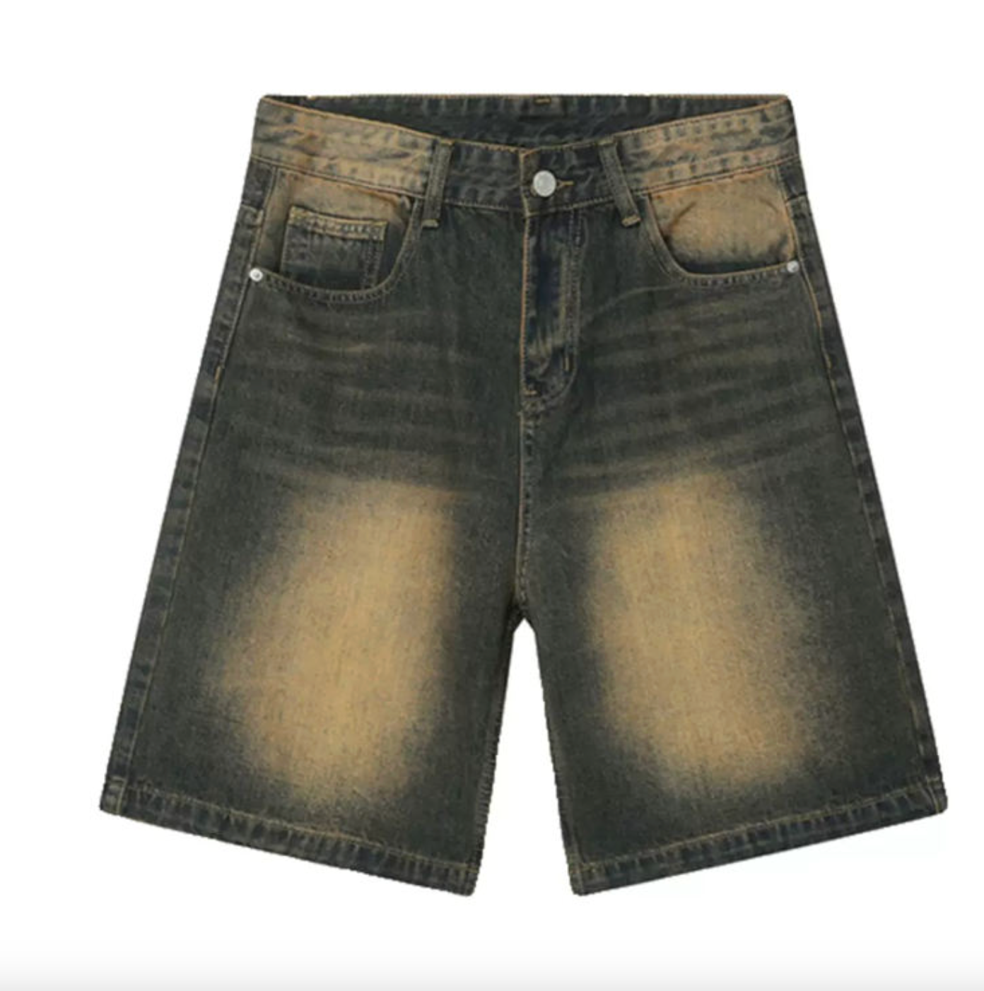Men’s Vintage Washed Denim Jorts – 100% Cotton Heavyweight Jean Shorts with Double Stitching