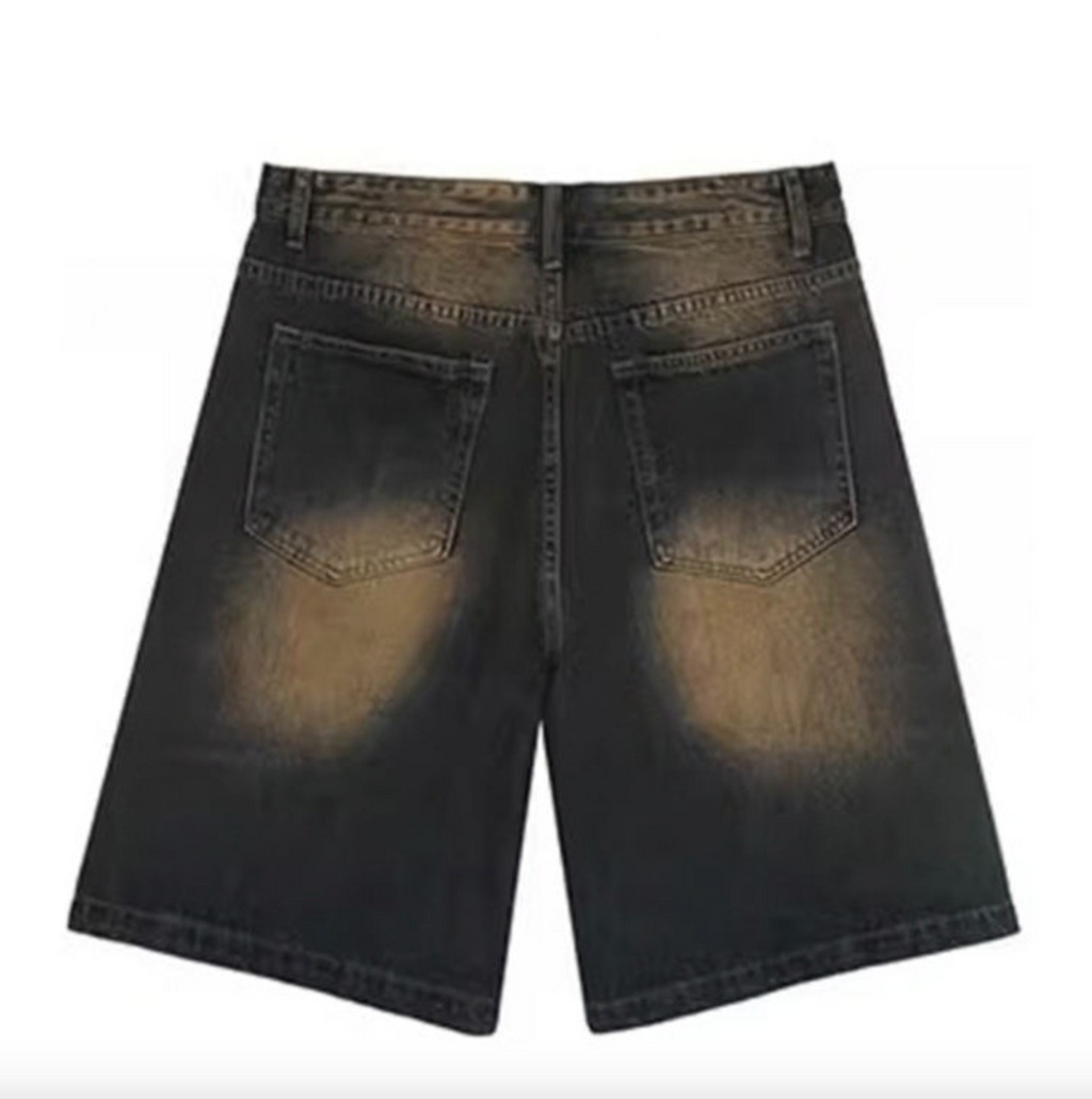 Men’s Vintage Washed Denim Jorts – 100% Cotton Heavyweight Jean Shorts with Double Stitching